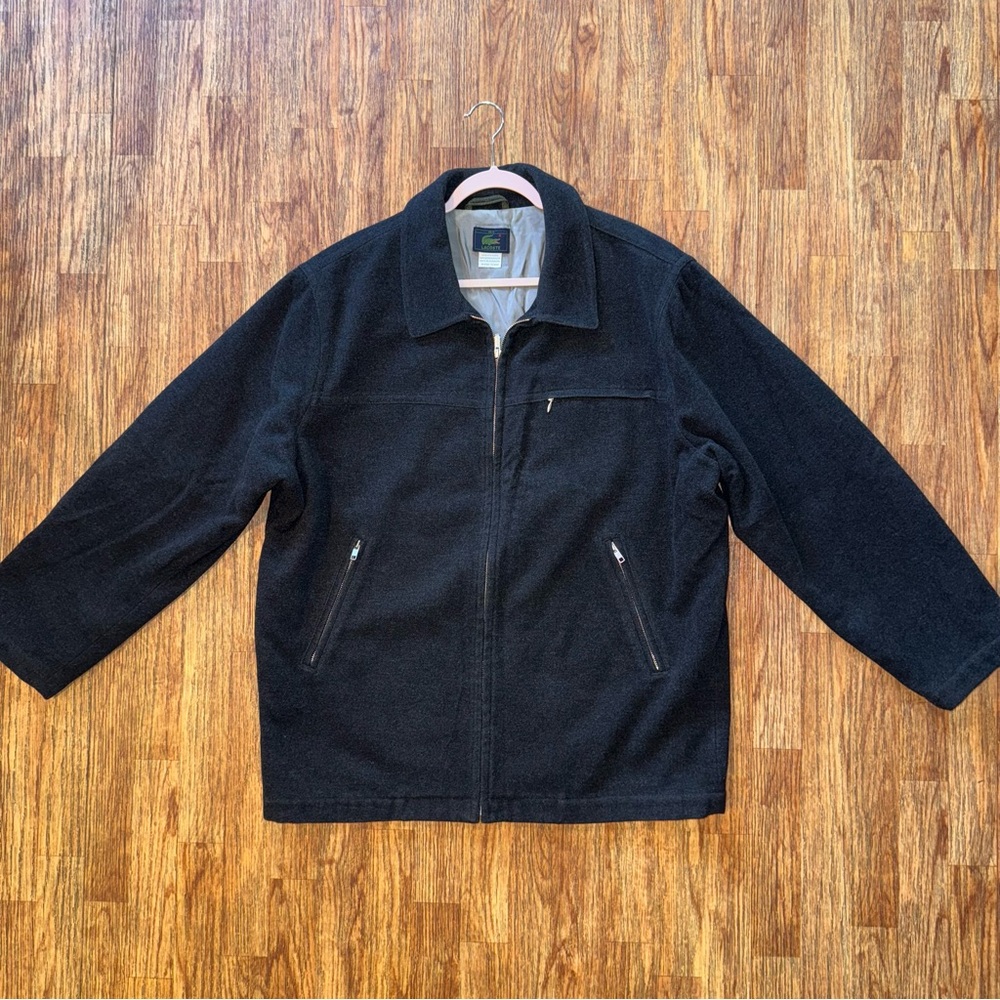 Vintage Lacoste Jacket Men's XL Wool Blend Full Zip Charcoal Gray Lined Classic